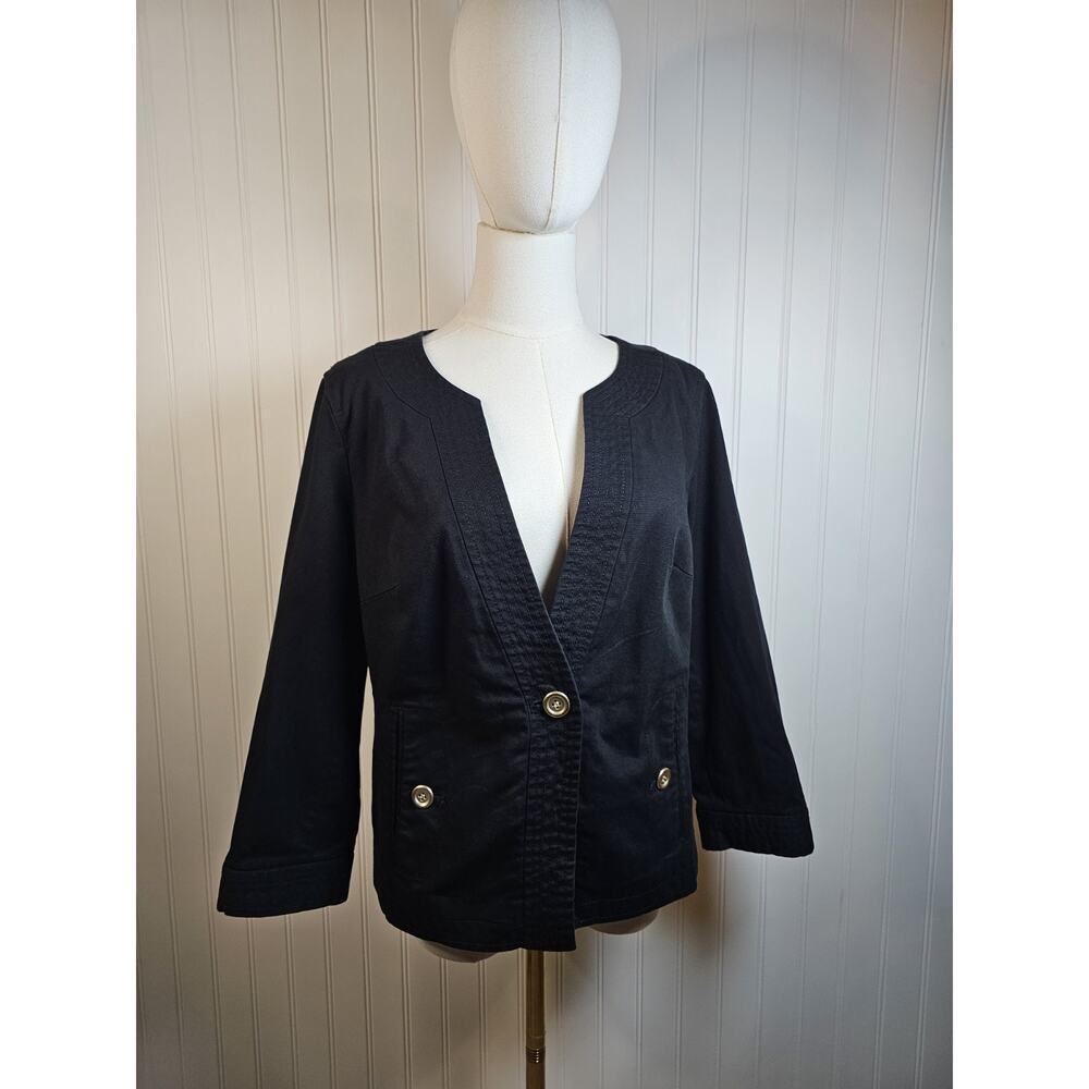 Talbots Black Canvas Blazer Women’s Size 12 Military Short Career Preppy